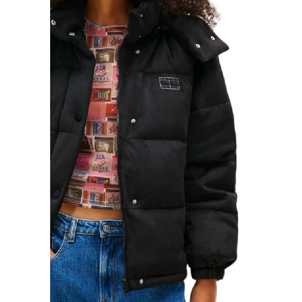 TOMMY JEANS QUILTED VELVET PUFFER JACKET ΜΠΟΥΦΑΝ ΓΥΝΑΙΚΕΙΟ BLACK