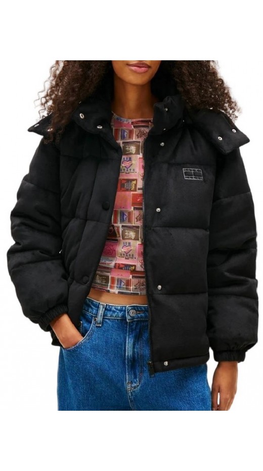TOMMY JEANS QUILTED VELVET PUFFER JACKET ΜΠΟΥΦΑΝ ΓΥΝΑΙΚΕΙΟ BLACK