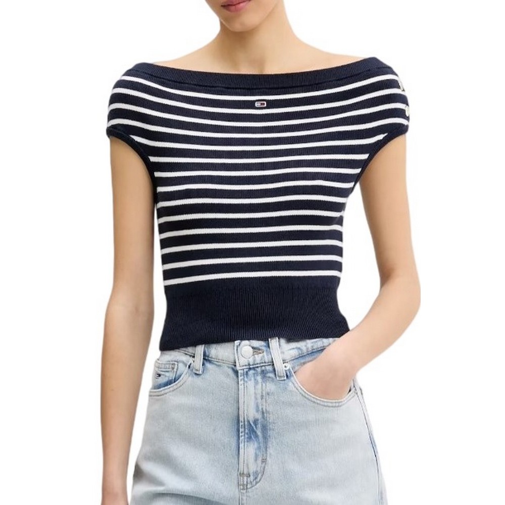 TOMMY JEANS OFF SHOULDER STRIPE SWEATER ΤΟΠ ΓΥΝΑΙΚΕΙΟ NAVY