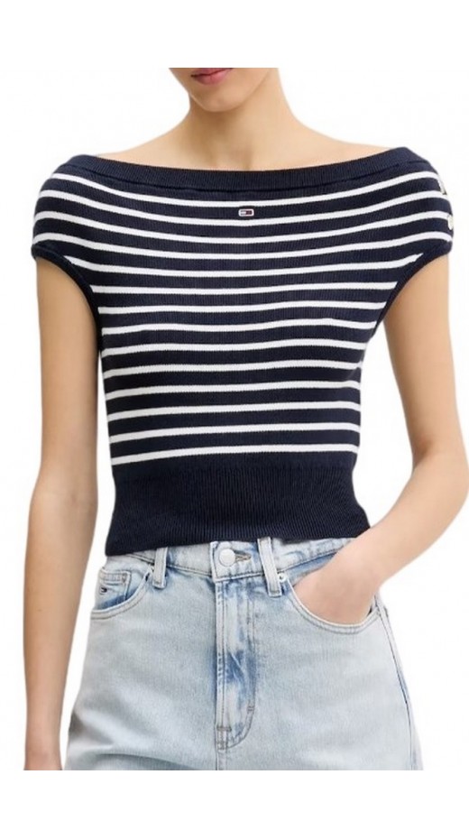 TOMMY JEANS OFF SHOULDER STRIPE SWEATER ΤΟΠ ΓΥΝΑΙΚΕΙΟ NAVY