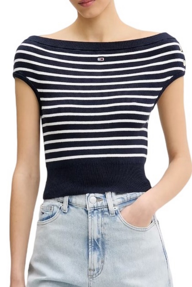 TOMMY JEANS OFF SHOULDER STRIPE SWEATER ΤΟΠ ΓΥΝΑΙΚΕΙΟ NAVY