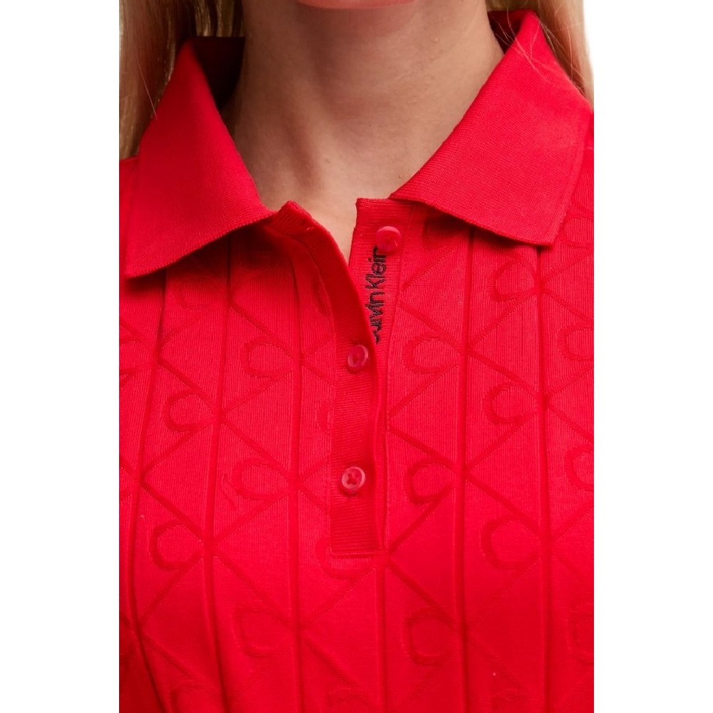 CALVIN KLEIN JEANS AOP JACQUARD LS POLO DRESS ΦΟΡΕΜΑ ΓΥΝΑΙΚΕΙΟ RED