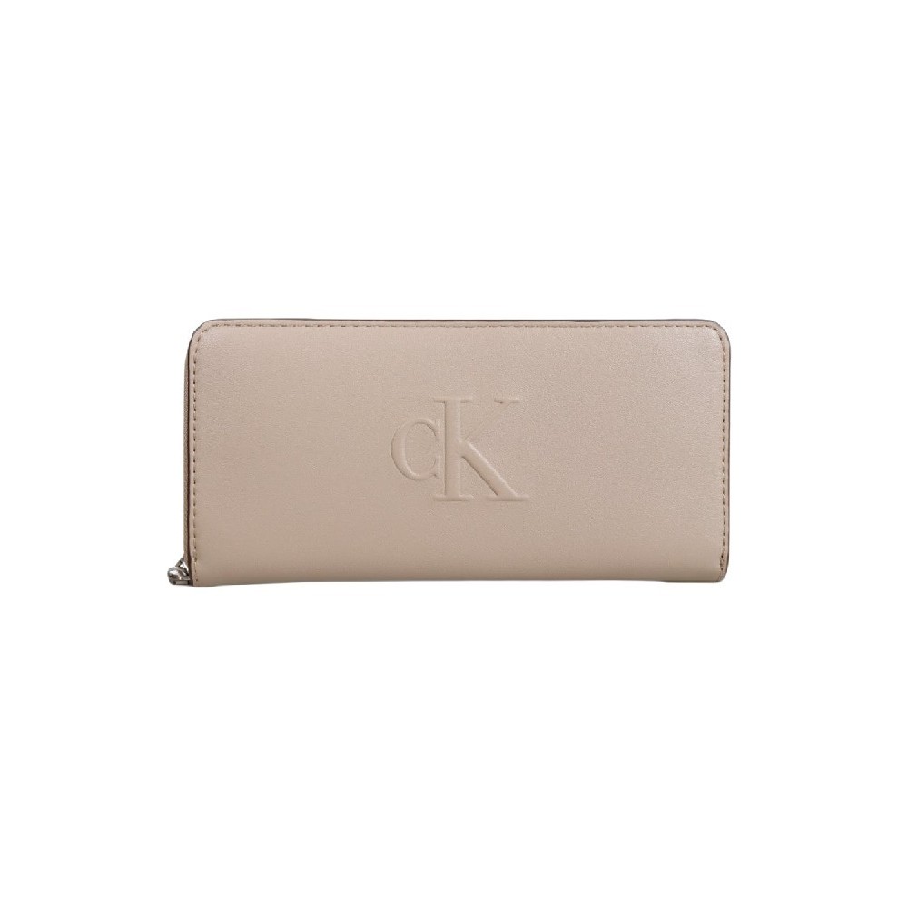 CALVIN KLEIN JEANS SCULPTED ZIP AROUND WALLET ΠΟΡΤΟΦΟΛΙ ΓΥΝΑΙΚΕΙΟ BEIGE