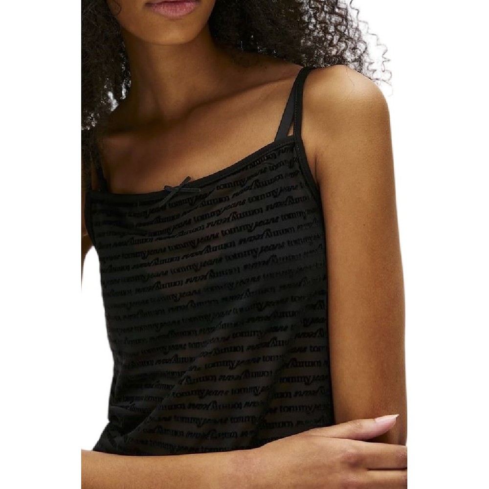TOMMY JEANS  SLIM SH SCRIPT AOP MESH TOP ΤΟΠ ΓΥΝΑΚΕΙΟ BLACK