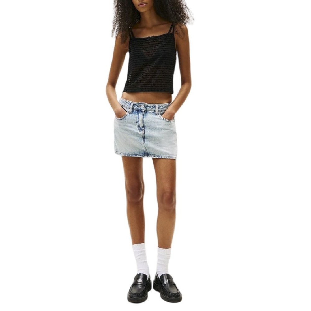 TOMMY JEANS  SLIM SH SCRIPT AOP MESH TOP ΤΟΠ ΓΥΝΑΚΕΙΟ BLACK