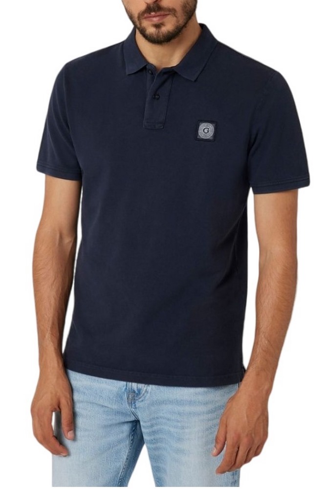 GUESS WASHED SS T-SHIRT POLO ΜΠΛΟΥΖΑ ΑΝΔΡΙΚΗ NAVY