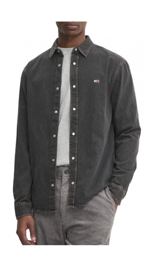 TOMMY JEANS RGLR FIT SHIRT WASHED BLACK ΠΟΥΚΑΜΙΣΟ ΑΝΔΡΙΚΟΙ BLACK DENIM