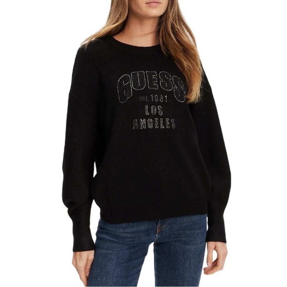 GUESS LS CN LEIGHTON LOGO SWTR ΜΠΛΟΥΖΑ ΠΛΕΚΤΗ ΓΥΝΑΙΚΕΙΑ BLACK