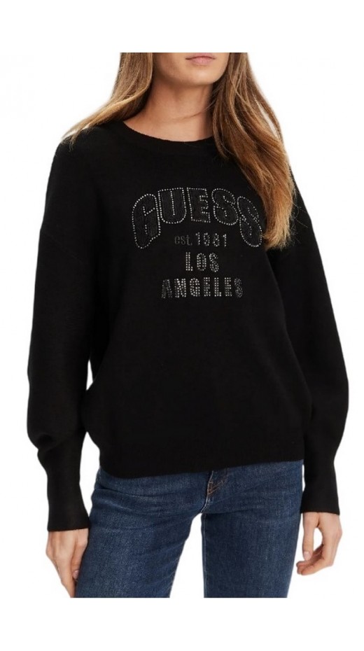 GUESS LS CN LEIGHTON LOGO SWTR ΜΠΛΟΥΖΑ ΠΛΕΚΤΗ ΓΥΝΑΙΚΕΙΑ BLACK