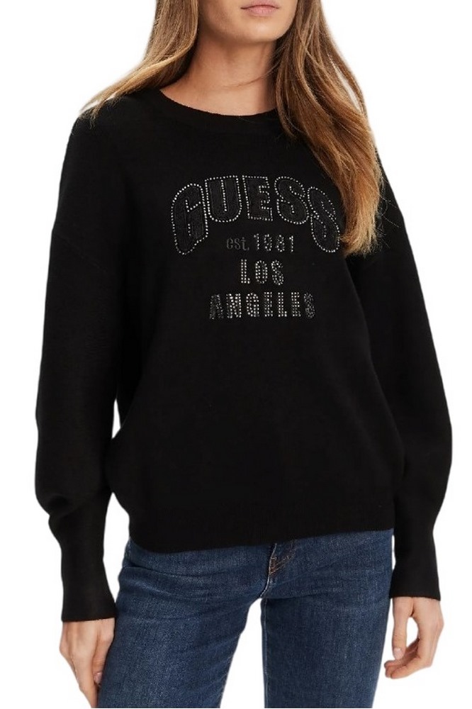 GUESS LS CN LEIGHTON LOGO SWTR ΜΠΛΟΥΖΑ ΠΛΕΚΤΗ ΓΥΝΑΙΚΕΙΑ BLACK