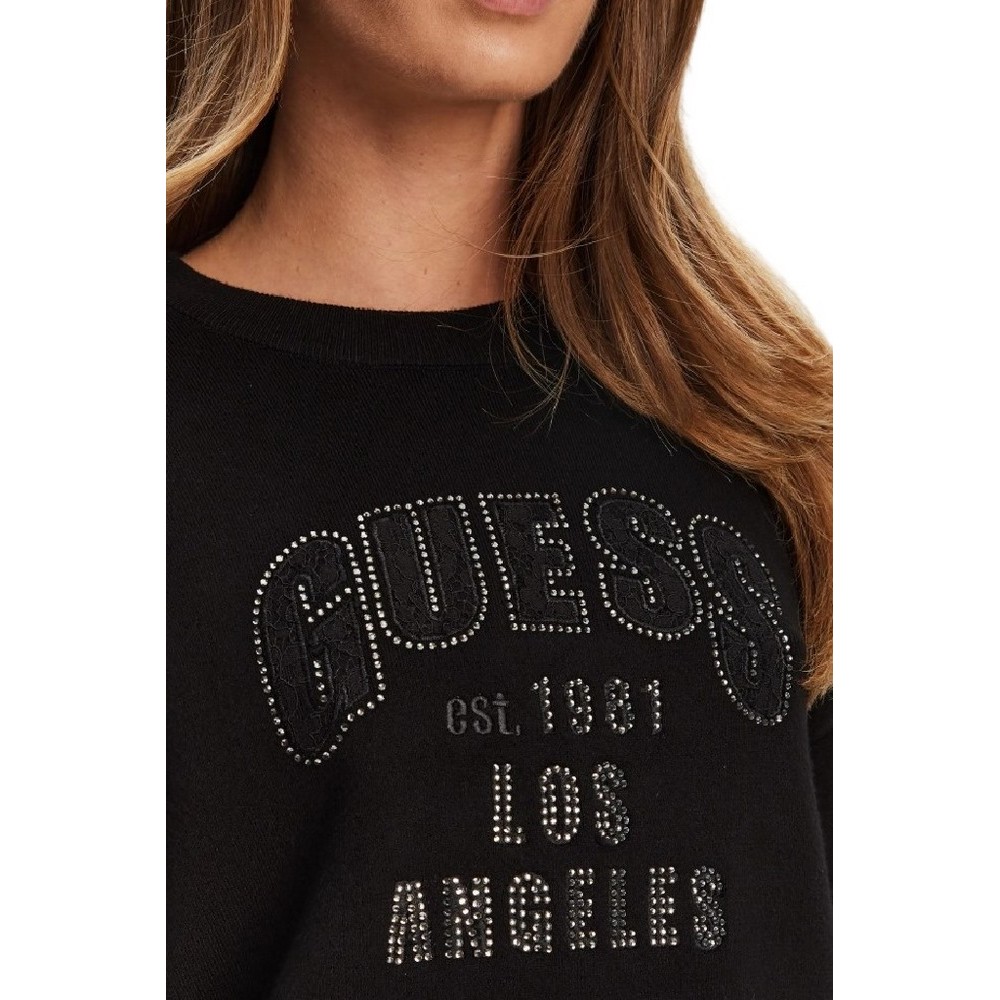 GUESS LS CN LEIGHTON LOGO SWTR ΜΠΛΟΥΖΑ ΠΛΕΚΤΗ ΓΥΝΑΙΚΕΙΑ BLACK