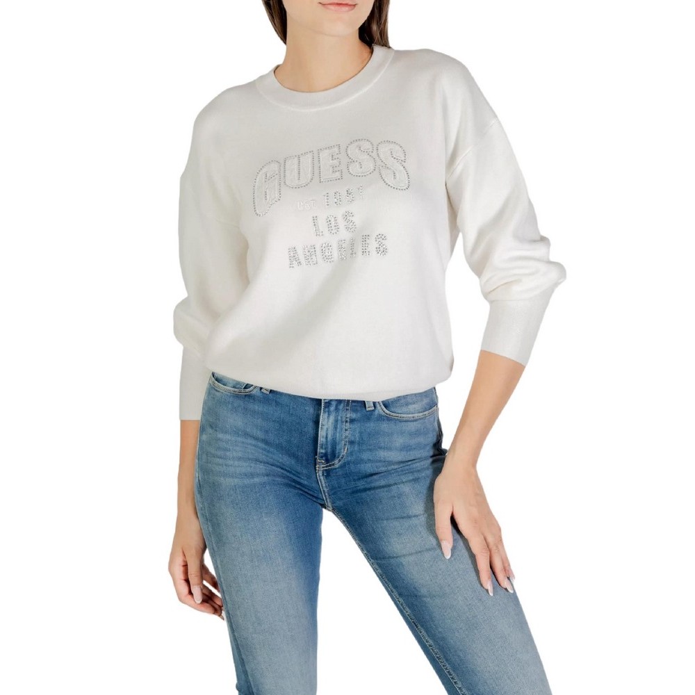 GUESS LS CN LEIGHTON LOGO SWTR ΜΠΛΟΥΖΑ ΠΛΕΚΤΗ ΓΥΝΑΙΚΕΙΑ OFF WHITE