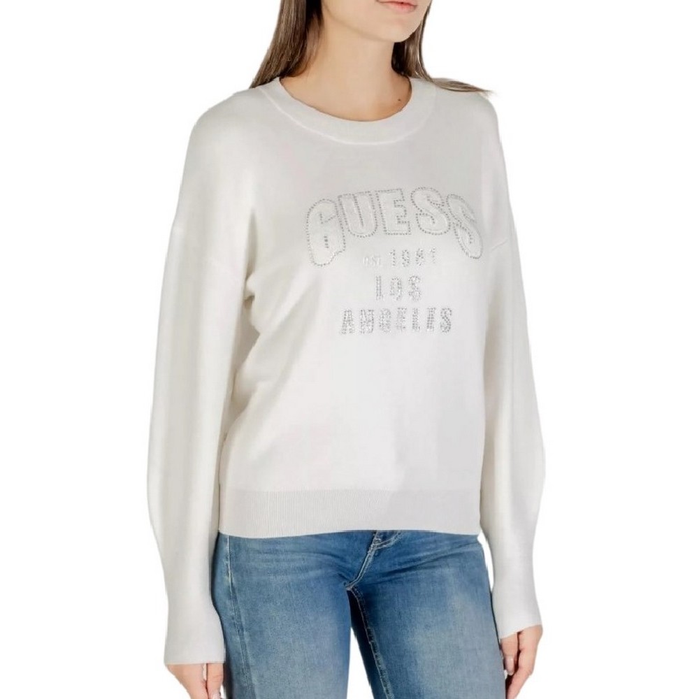 GUESS LS CN LEIGHTON LOGO SWTR ΜΠΛΟΥΖΑ ΠΛΕΚΤΗ ΓΥΝΑΙΚΕΙΑ OFF WHITE