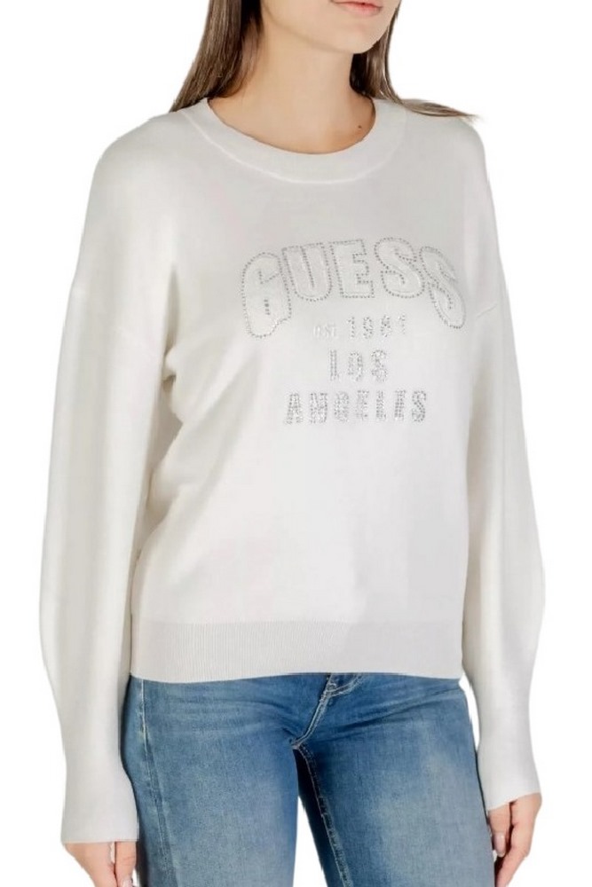 GUESS LS CN LEIGHTON LOGO SWTR ΜΠΛΟΥΖΑ ΠΛΕΚΤΗ ΓΥΝΑΙΚΕΙΑ OFF WHITE
