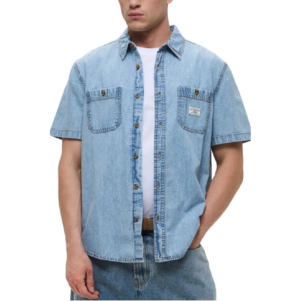 GUESS JEANS REGULAR SS DENIM ΠΟΥΚΑΜΙΣΟ ΑΝΔΡΙΚΟ LIGHT DENIM