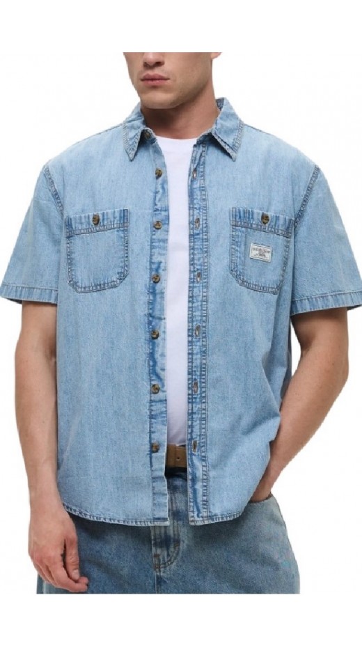 GUESS JEANS REGULAR SS DENIM ΠΟΥΚΑΜΙΣΟ ΑΝΔΡΙΚΟ LIGHT DENIM