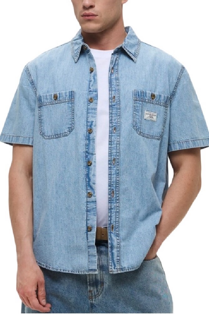 GUESS JEANS REGULAR SS DENIM ΠΟΥΚΑΜΙΣΟ ΑΝΔΡΙΚΟ LIGHT DENIM