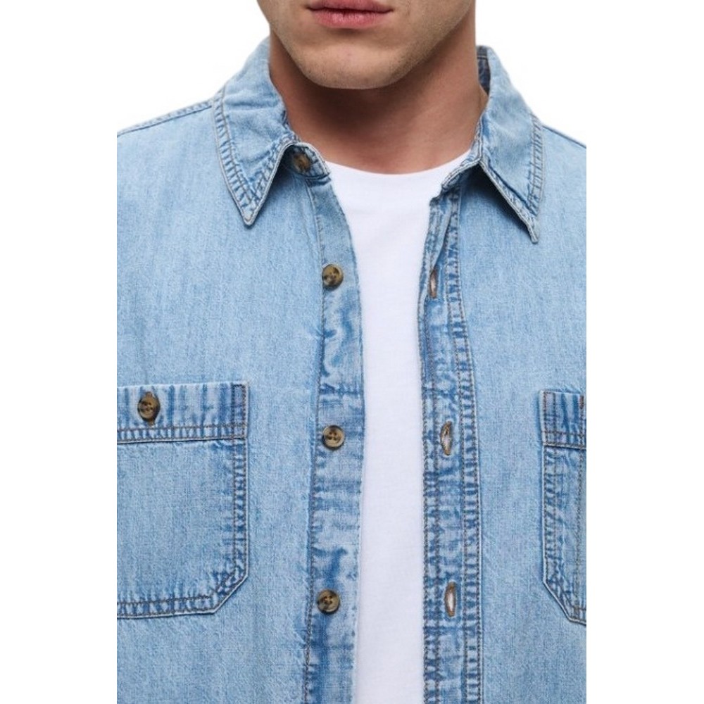 GUESS JEANS REGULAR SS DENIM ΠΟΥΚΑΜΙΣΟ ΑΝΔΡΙΚΟ LIGHT DENIM