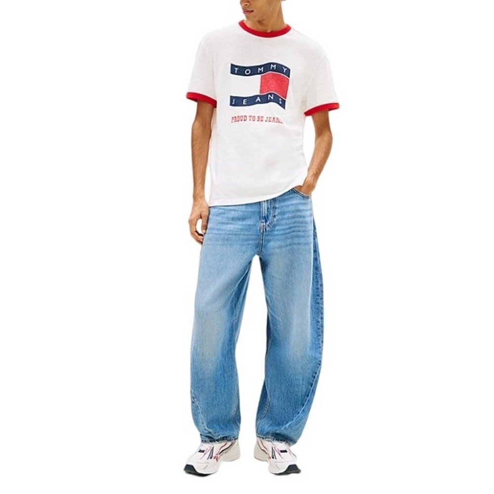 TOMMY JEANS REG WAVING FLAG RINGER T-SHIRT ΜΠΛΟΥΖΑ ΑΝΔΡΙΚΗ ECRU