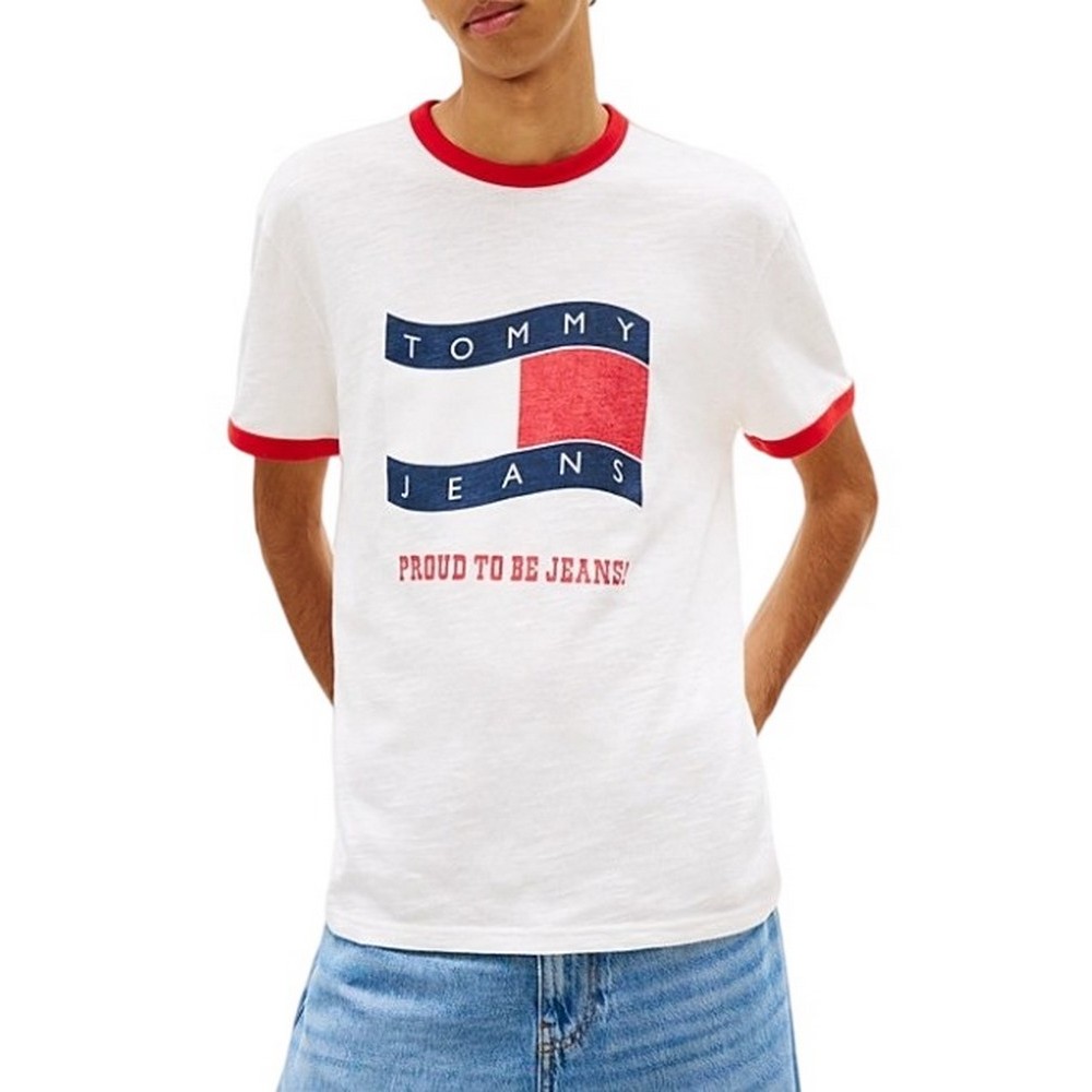 TOMMY JEANS REG WAVING FLAG RINGER T-SHIRT ΜΠΛΟΥΖΑ ΑΝΔΡΙΚΗ ECRU