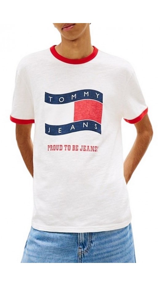 TOMMY JEANS REG WAVING FLAG RINGER T-SHIRT ΜΠΛΟΥΖΑ ΑΝΔΡΙΚΗ ECRU