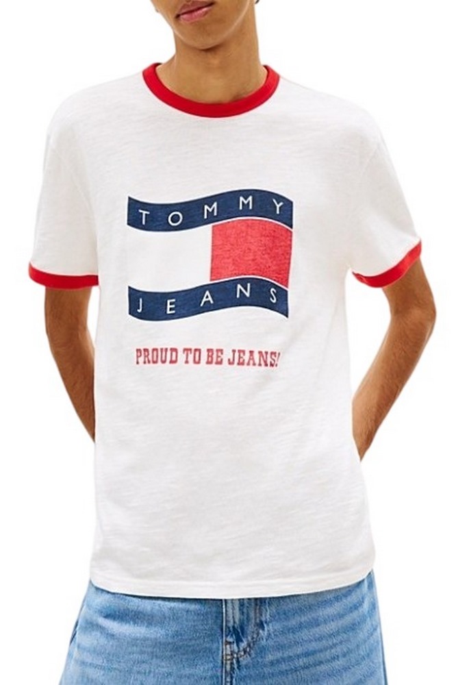 TOMMY JEANS REG WAVING FLAG RINGER T-SHIRT ΜΠΛΟΥΖΑ ΑΝΔΡΙΚΗ ECRU
