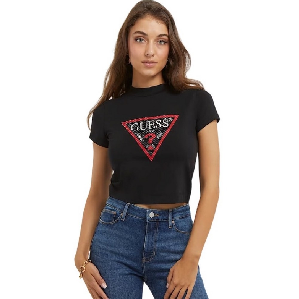 GUESS SS MN TRIANGLE STRAS T-SHIRT ΓΥΝΑΙΚΕΙΟ BLACK