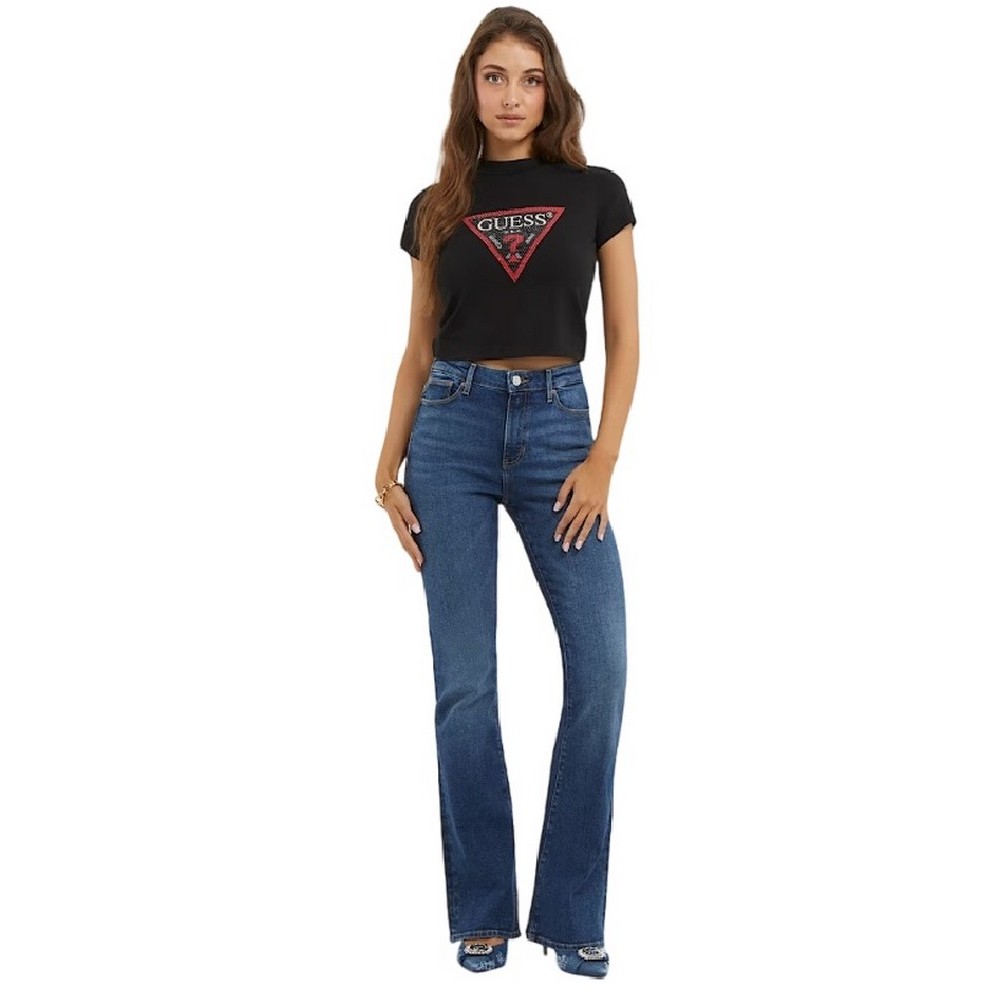 GUESS SS MN TRIANGLE STRAS T-SHIRT ΓΥΝΑΙΚΕΙΟ BLACK