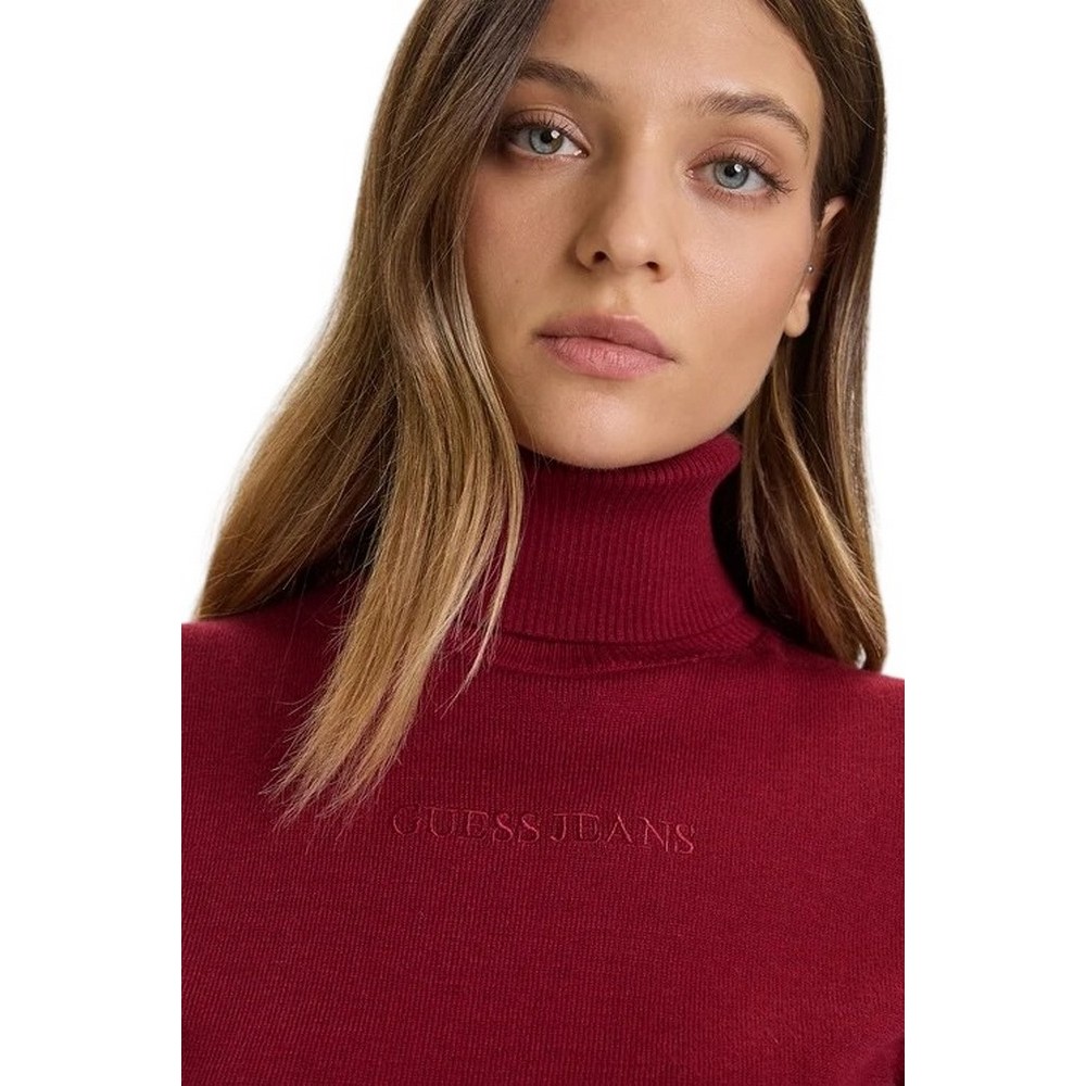 GUESS JEANS EMB SWTR ΜΠΛΟΥΖΑ ΠΛΕΚΤΗ  ΓΥΝΑΙΚΕΙΑ BORDEAUX