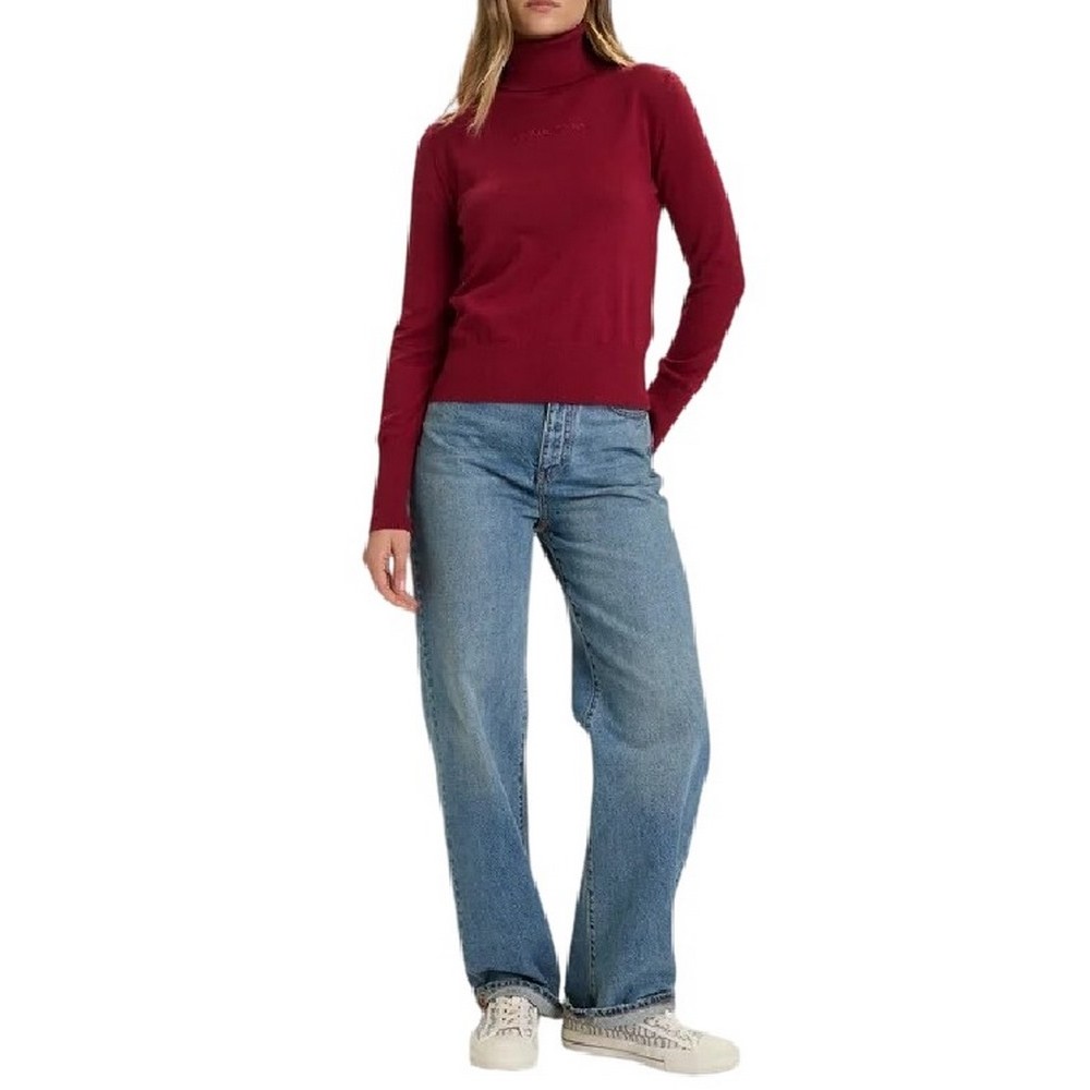 GUESS JEANS EMB SWTR ΜΠΛΟΥΖΑ ΠΛΕΚΤΗ  ΓΥΝΑΙΚΕΙΑ BORDEAUX