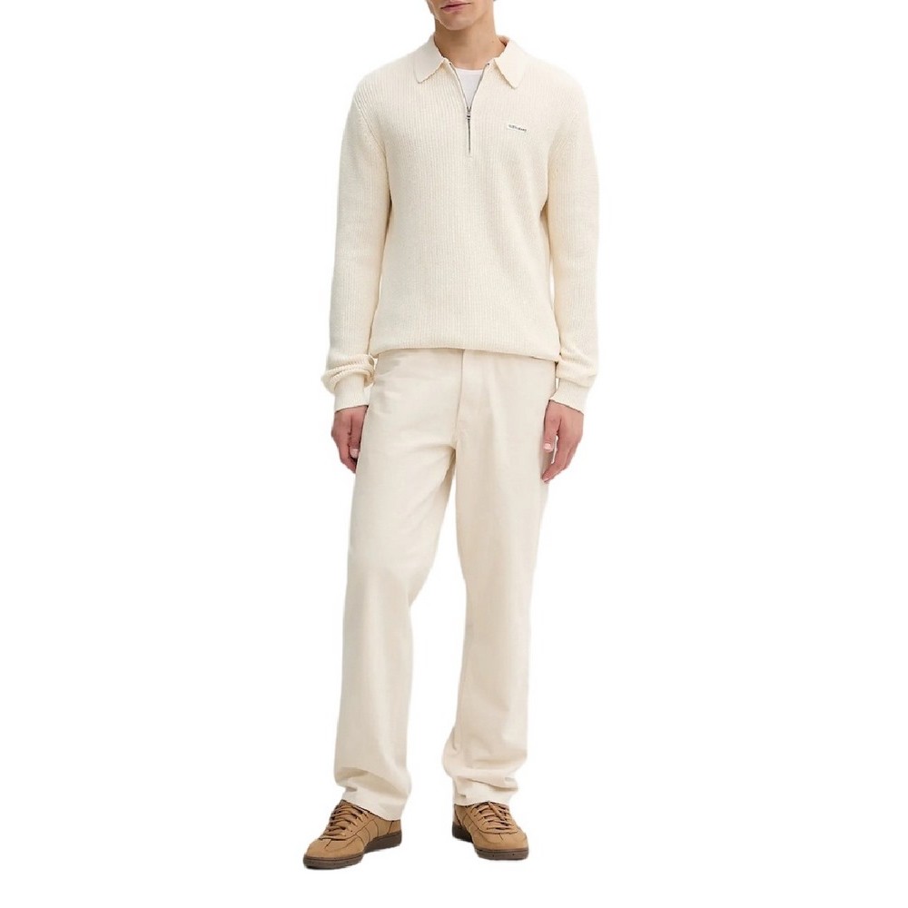 GUESS JEANS HALF ZIP COLLAR SWTR ΠΛΕΚΤΗ ΜΠΛΟΥΖΑ ΑΝΔΡΙΚΗ OFF WHITE