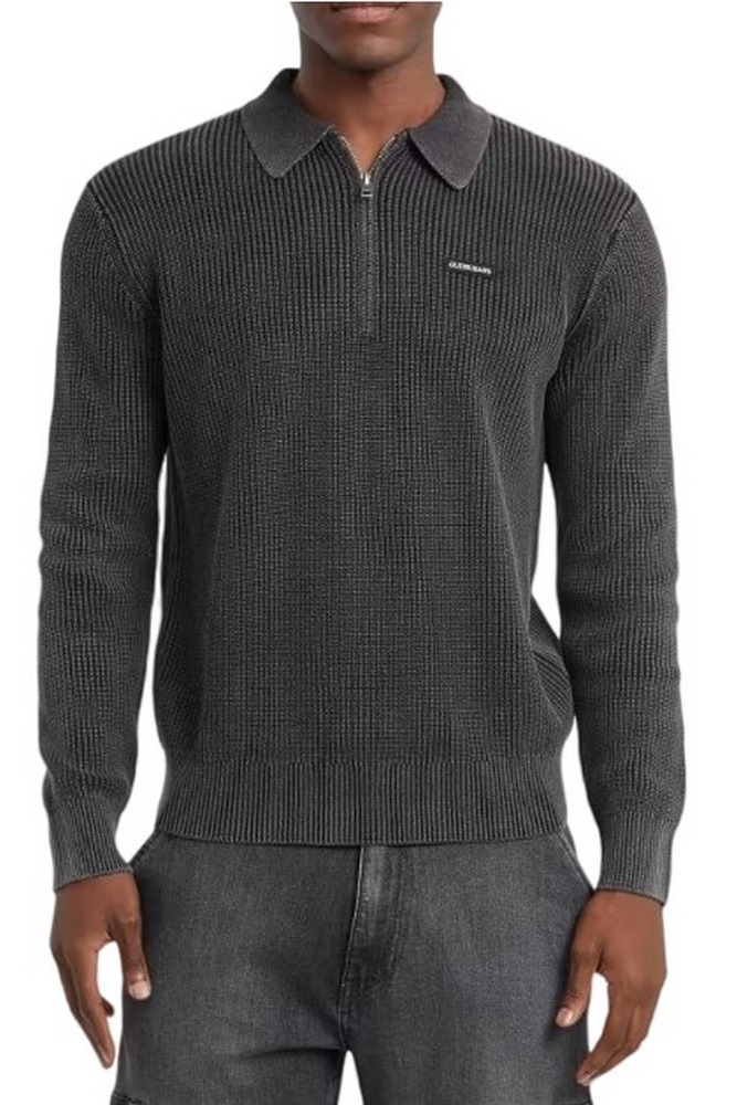 GUESS JEANS HALF ZIP COLLAR SWTR ΠΛΕΚΤΗ ΜΠΛΟΥΖΑ ΑΝΔΡΙΚΗ BLACK