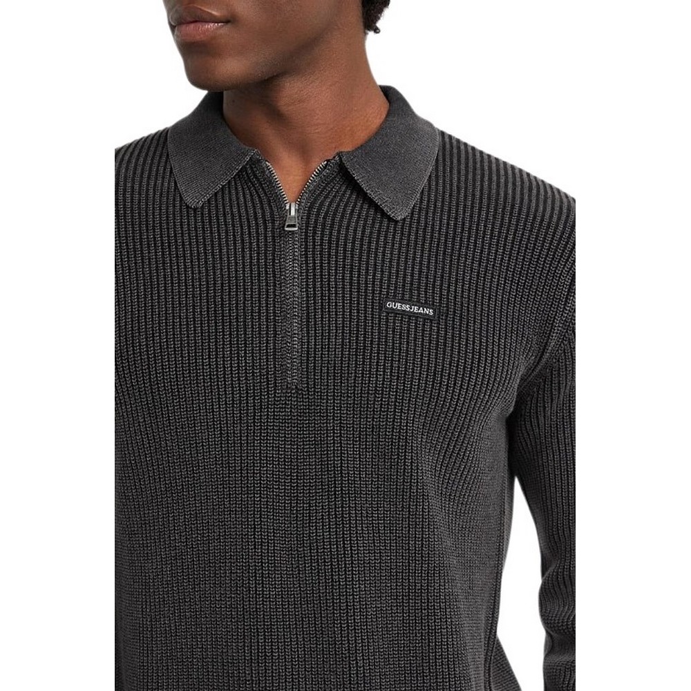 GUESS JEANS HALF ZIP COLLAR SWTR ΠΛΕΚΤΗ ΜΠΛΟΥΖΑ ΑΝΔΡΙΚΗ BLACK
