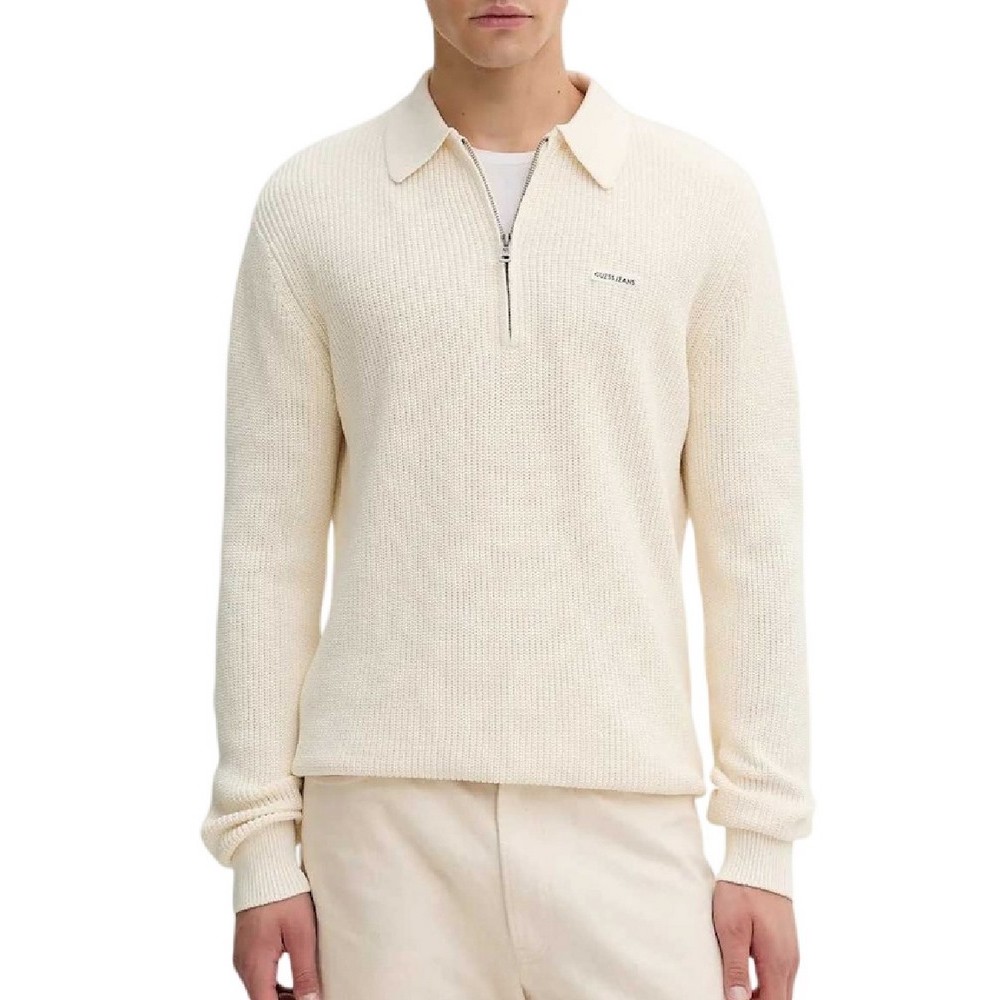 GUESS JEANS HALF ZIP COLLAR SWTR ΠΛΕΚΤΗ ΜΠΛΟΥΖΑ ΑΝΔΡΙΚΗ OFF WHITE