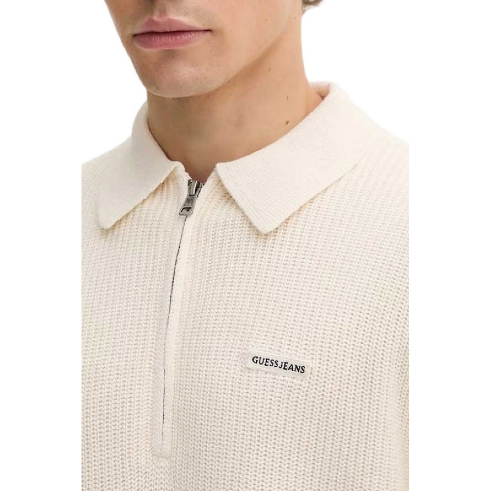 GUESS JEANS HALF ZIP COLLAR SWTR ΠΛΕΚΤΗ ΜΠΛΟΥΖΑ ΑΝΔΡΙΚΗ OFF WHITE