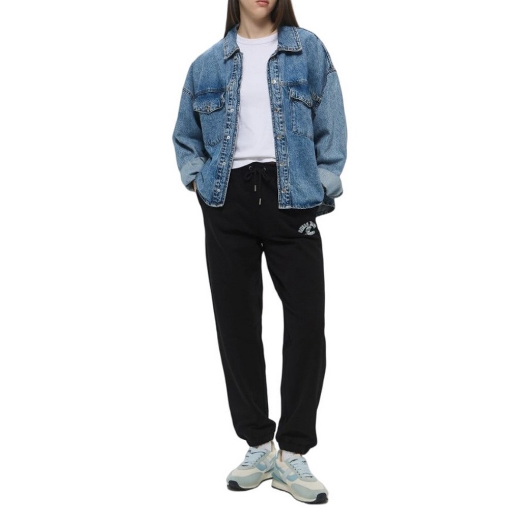 GUESS JEANS PANTS ICONIC FLEECE ΠΑΝΤΕΛΟΝΙ ΦΟΡΜΑ ΓΥΝΑΙΚΕΙΟ BLACK