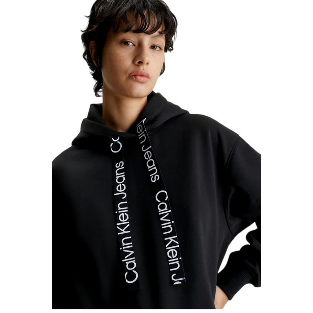CALVIN KLEIN JEANS LOGO DRAWCORD HOODIE ΦΟΥΤΕΡ ΓΥΝΑΙΚΕΙΟ BLACK