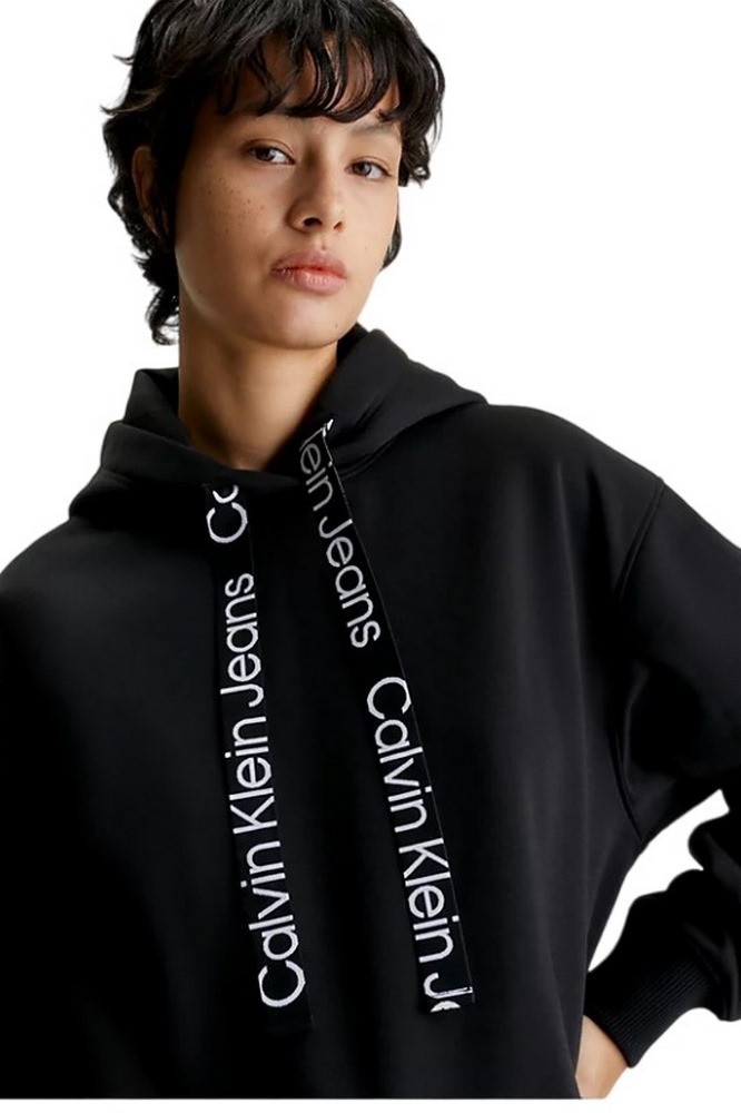 CALVIN KLEIN LOGO DRAWCORD HOODIE ΦΟΥΤΕΡ ΓΥΝΑΙΚΕΙΟ BLACK