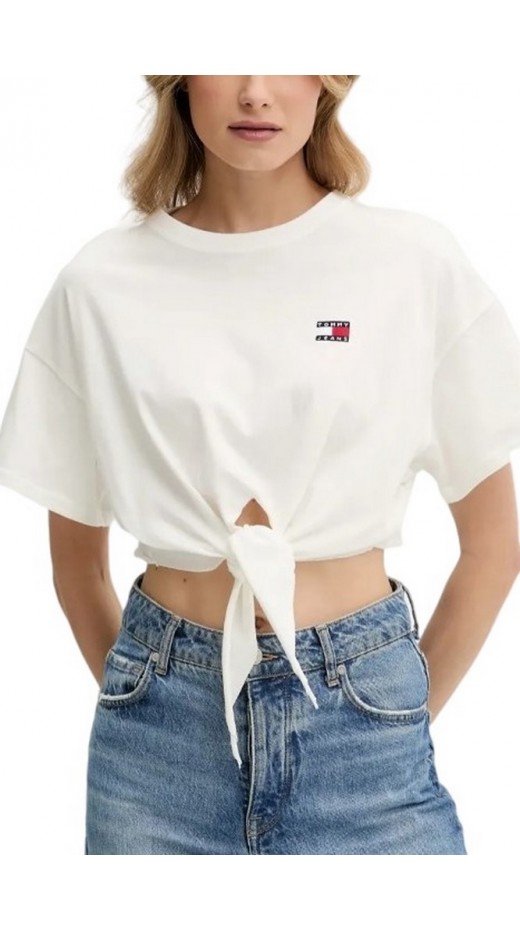 TOMMY JEANS  REG WAIST TIE BADGE TEE EXT ΤΟΠ ΓΥΝΑΙΚΕΙΟ OFF WHITE