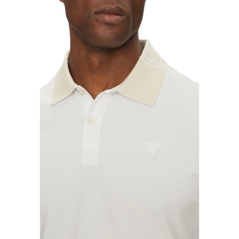 GUESS NOLAN SS POLO T-SHIRT ΜΠΛΟΥΖΑ ΑΝΔΡΙΚΗ WHITE