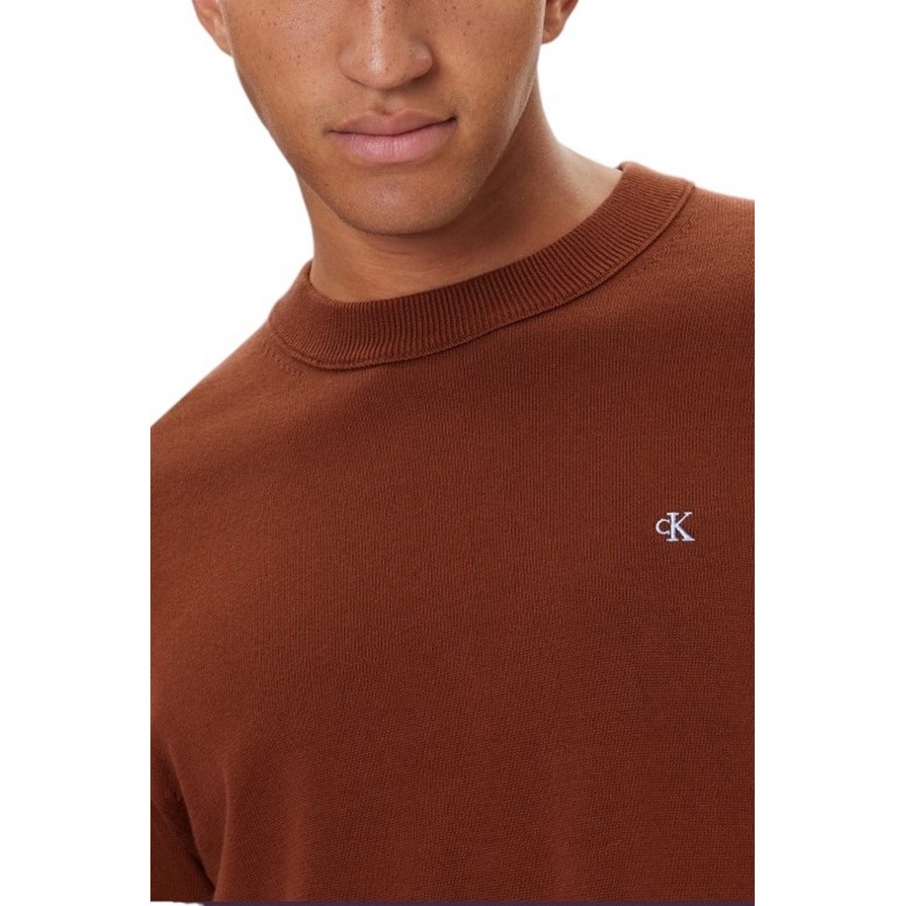 CALVIN KLEIN JEANS LS CTTN ESY FT CRWNK ΜΠΛΟΥΖΑ ΠΛΕΚΤΗ  ΑΝΔΡΙΚΗ BROWN