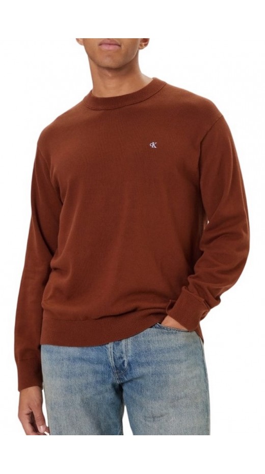 CALVIN KLEIN JEANS LS CTTN ESY FT CRWNK ΜΠΛΟΥΖΑ ΠΛΕΚΤΗ  ΑΝΔΡΙΚΗ BROWN