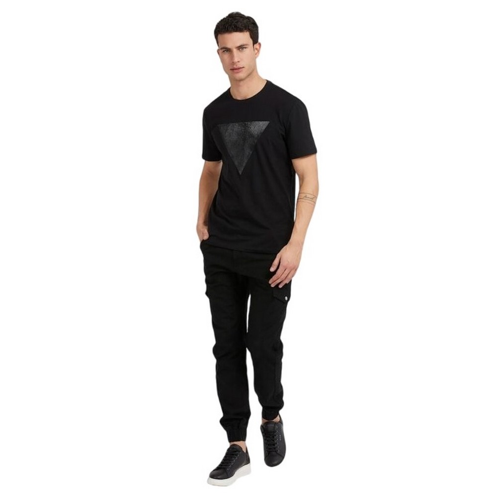 GUESS SS CN SHINY GEL TRIANGLE TEE T-SHIRT ΑΝΔΡΙΚΟ BLACK