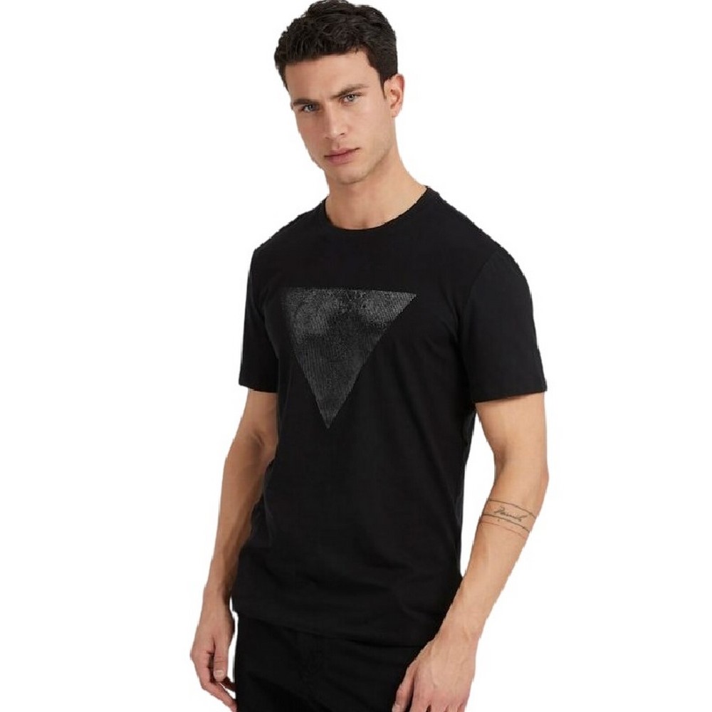 GUESS SS CN SHINY GEL TRIANGLE TEE T-SHIRT ΑΝΔΡΙΚΟ BLACK