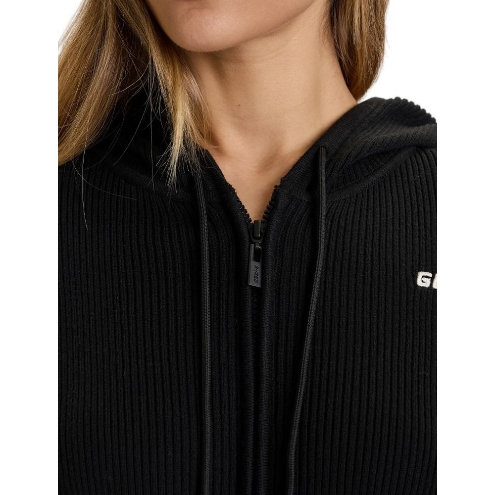 GUESS FLAMINIA RIBBED HOODIE ZIPPED ΠΛΕΚΤΗ ΖΑΚΕΤΑ ΓΥΝΑΙΚΕΙΑ BLACK