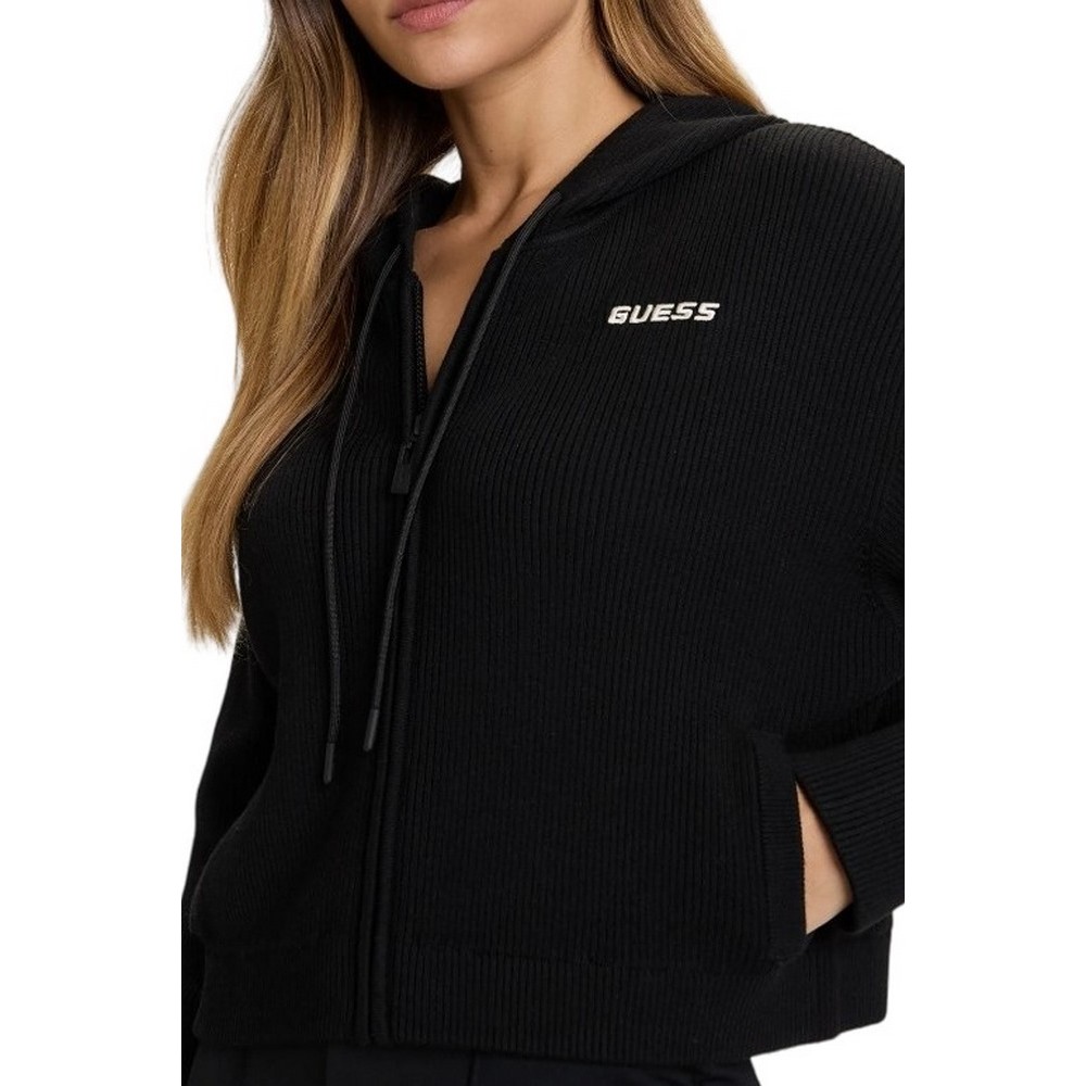 GUESS FLAMINIA RIBBED HOODIE ZIPPED ΠΛΕΚΤΗ ΖΑΚΕΤΑ ΓΥΝΑΙΚΕΙΑ BLACK
