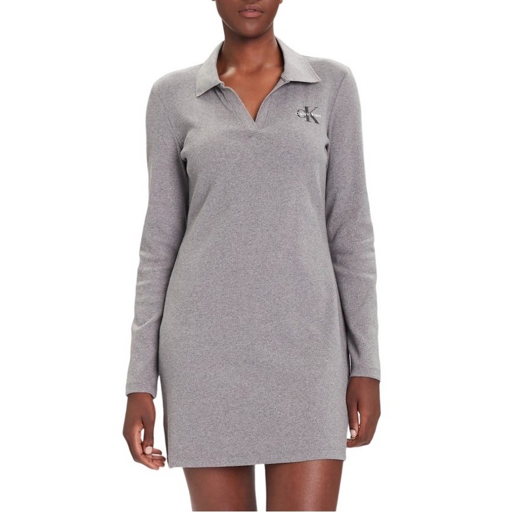 CALVIN KLEIN JEANS LS MONOLOGO RIB POLO MINI DRESS ΦΟΡΕΜΑ ΓΥΝΑΙΚΕΙΟ GREY