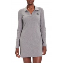 CALVIN KLEIN JEANS LS MONOLOGO RIB POLO MINI DRESS ΦΟΡΕΜΑ ΓΥΝΑΙΚΕΙΟ GREY