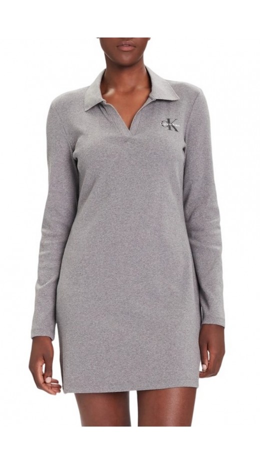 CALVIN KLEIN JEANS LS MONOLOGO RIB POLO MINI DRESS ΦΟΡΕΜΑ ΓΥΝΑΙΚΕΙΟ GREY