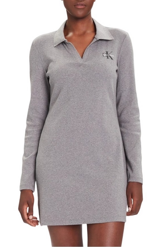 CALVIN KLEIN JEANS LS MONOLOGO RIB POLO MINI DRESS ΦΟΡΕΜΑ ΓΥΝΑΙΚΕΙΟ GREY